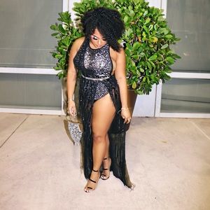 Black pearl and sequins ball gown